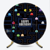 Lofaris Retro Arcade Game Birthday Round Backdrop 80s Video Boy Party Pixelated Maze and Ghosts Photo Prop